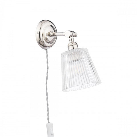 Laura Ashley Callaghan Plugged Wall Light Polished Nickel and Ribbed Glass