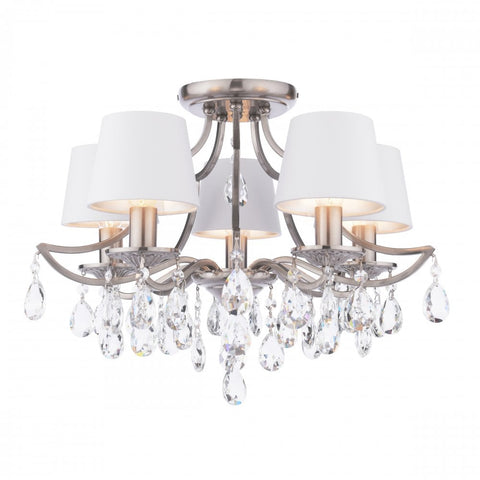 Laura Ashley Enstone 5 Light Semi-Flush Polished Nickel and Crystal With Shade