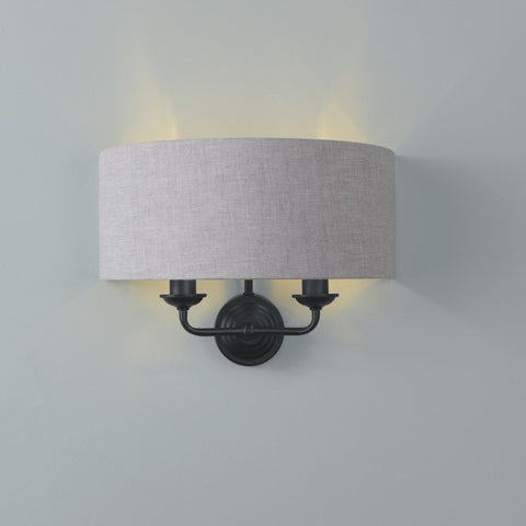 Laura Ashley Sorrento 2 Light Wall Light Matt Black With Natural Shade