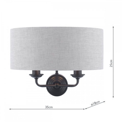 Laura Ashley Sorrento 2 Light Wall Light Matt Black With Natural Shade