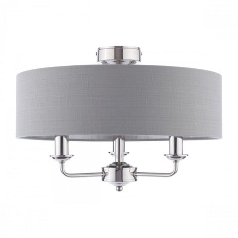 Laura Ashley Sorrento 3 Light Semi-Flush Polished Nickel With Charcoal Shade