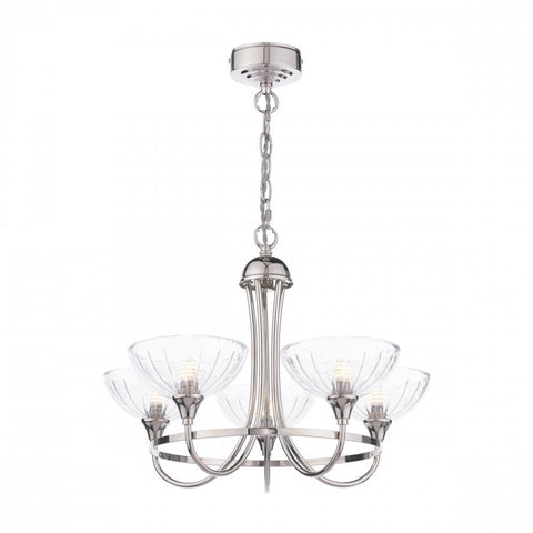 Laura Ashley Wellham 5 Light Armed Pendant Polished Nickel and Ribbed Glass