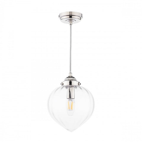 Laura Ashley Whitham Pendant Polished Nickel and Ribbed Glass